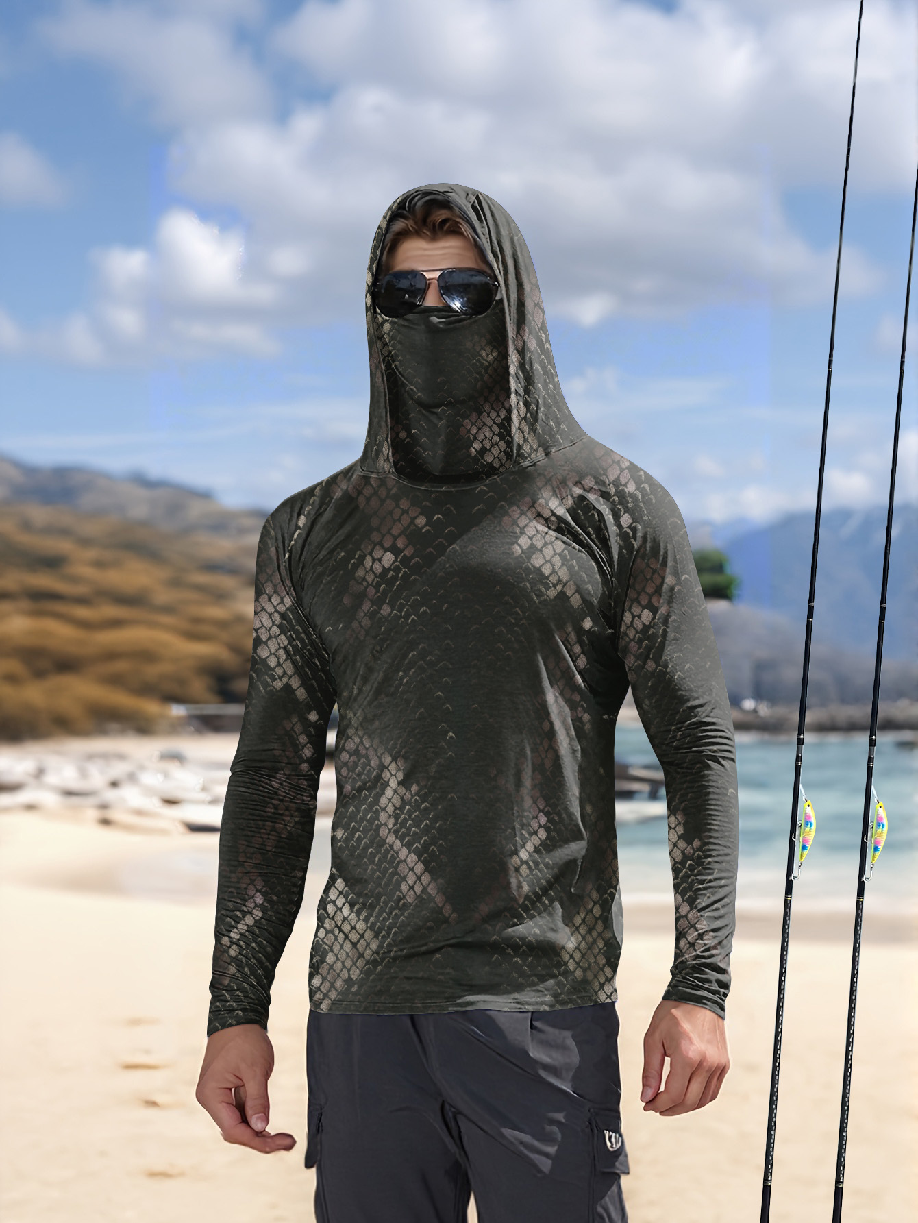 Fishing Shirt Uv Protection - Kemeja Memancing Pria Berkerudung Lengan Panjang