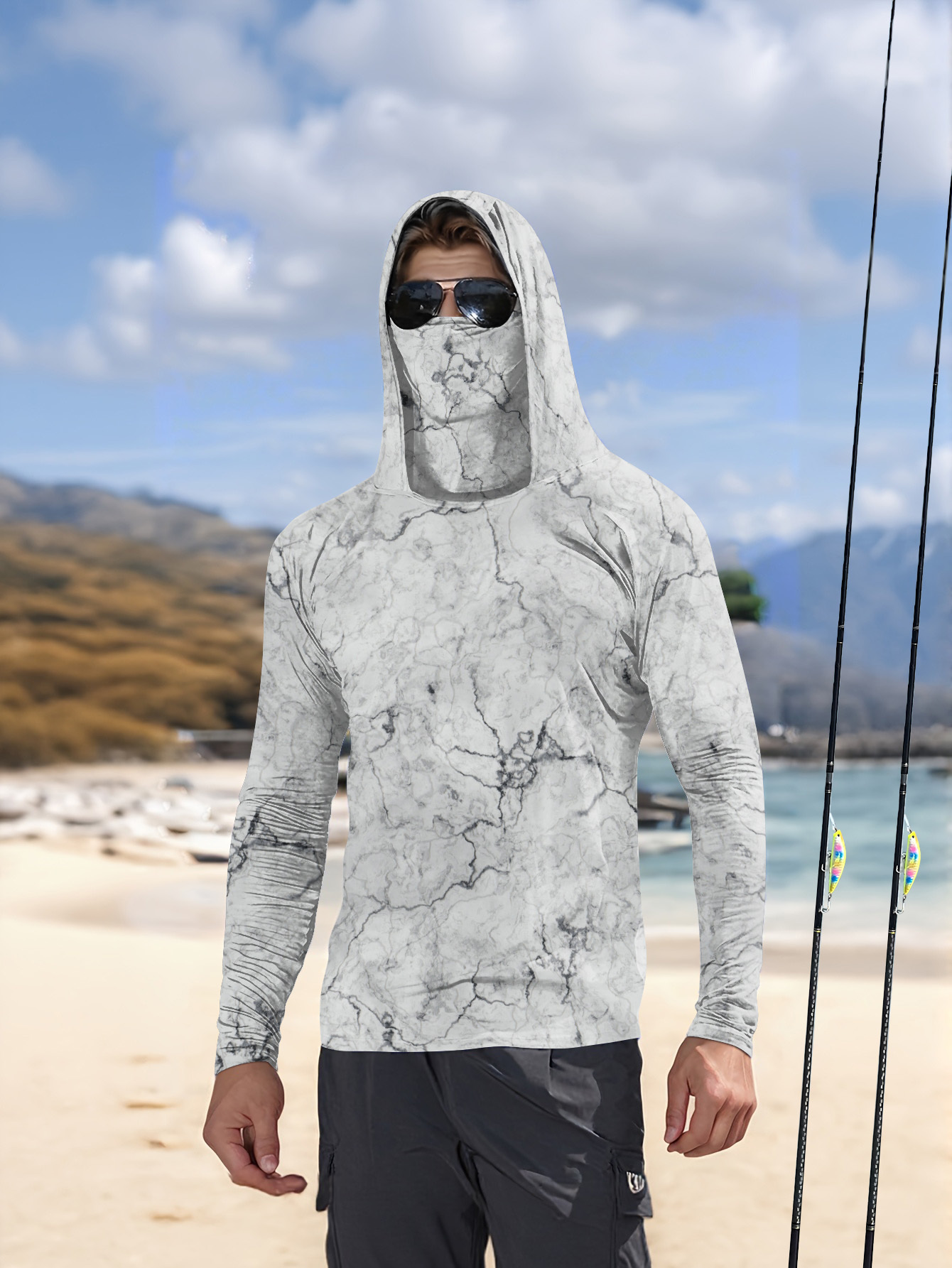 Fishing Shirt Uv Protection - Kaos Pancing Pria Berkerudung Lengan Panjang